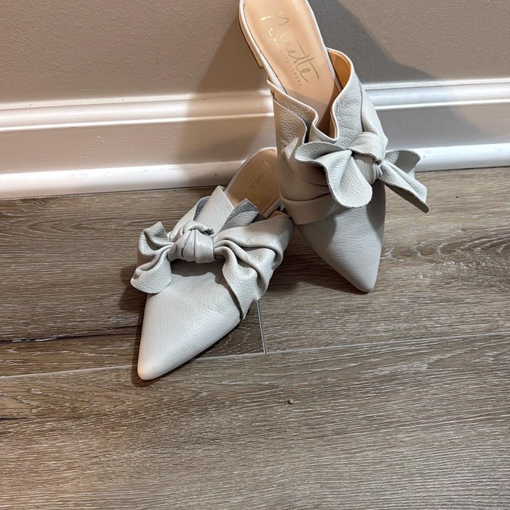 Nanette Lepore Gray Mules with Bow Detail